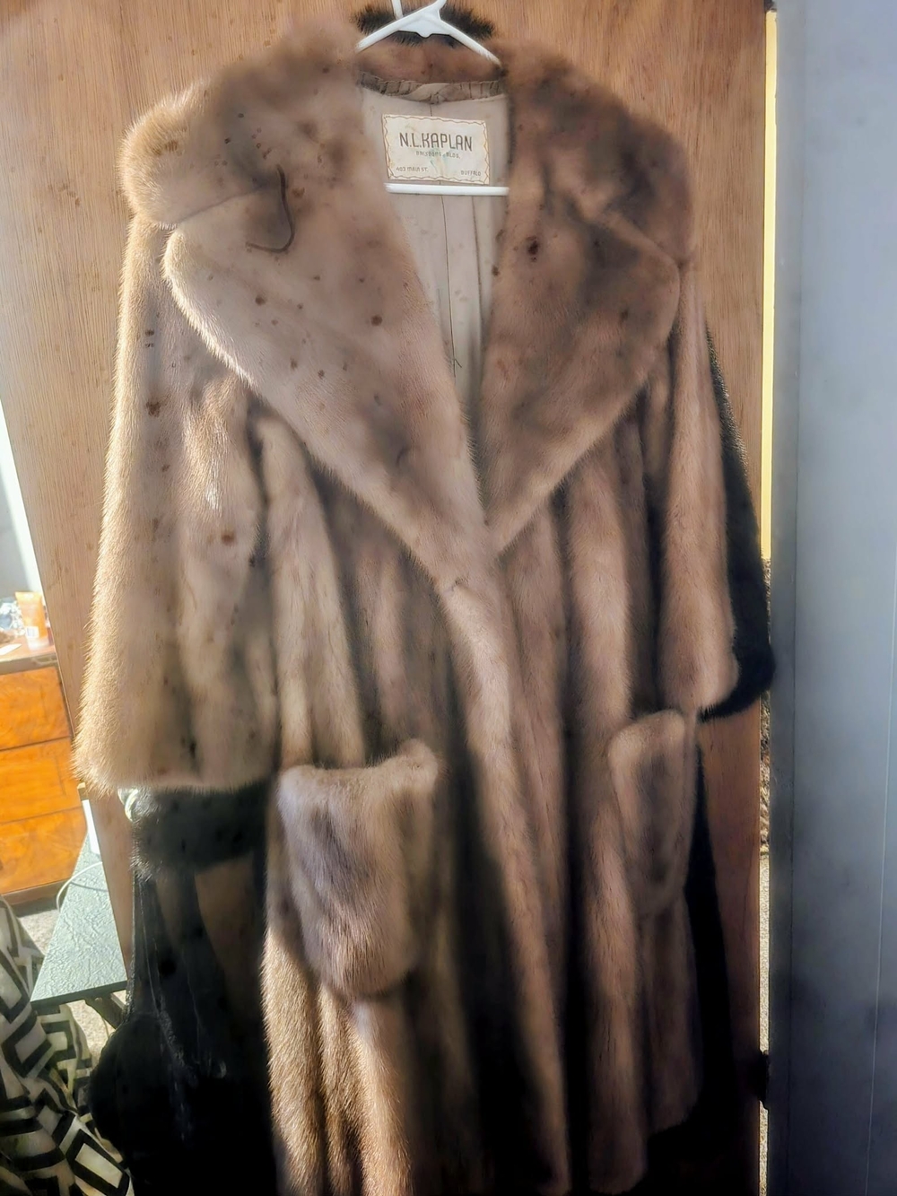 Danny Kaplan Taupe Brown Mink Fur Coat with Plush Collar